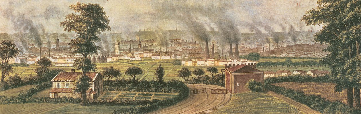 Leeds vanaf Rope Hill, ca. 1840 (kleur litho) door Alphonse Douseau