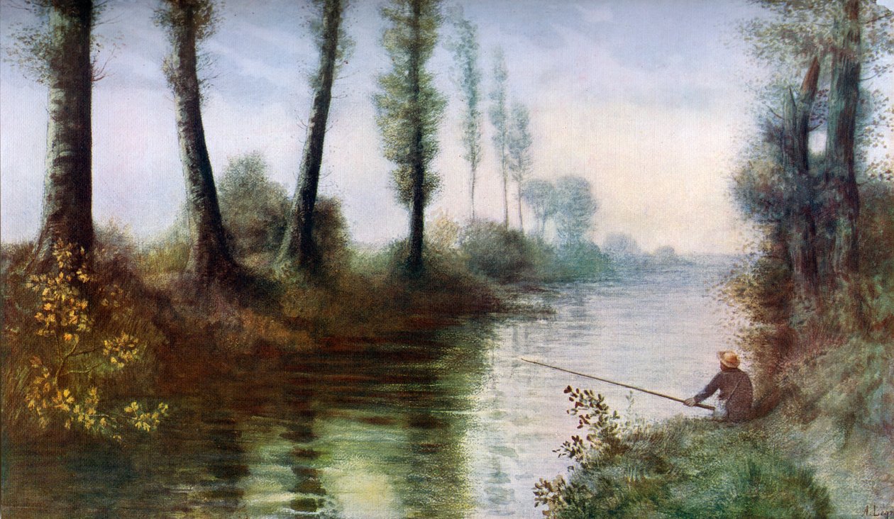 Een kanaal met een visser, ca. 1857-1911 door Alphonse Legros