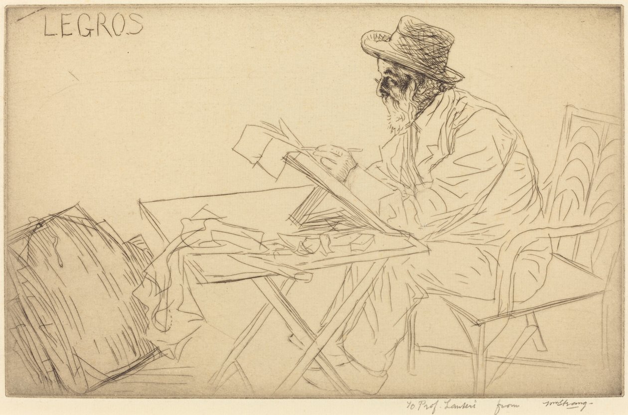 Alphonse Legros aan het schetsen door Alphonse Legros