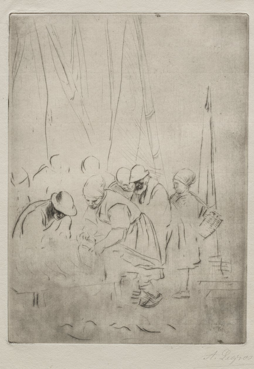 Vissers op de kade in Boulogne door Alphonse Legros