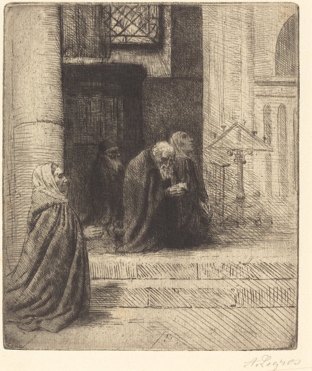 Interieur van een kerk door Alphonse Legros