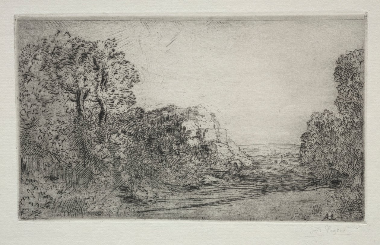Landschap: Zonsopgang door Alphonse Legros