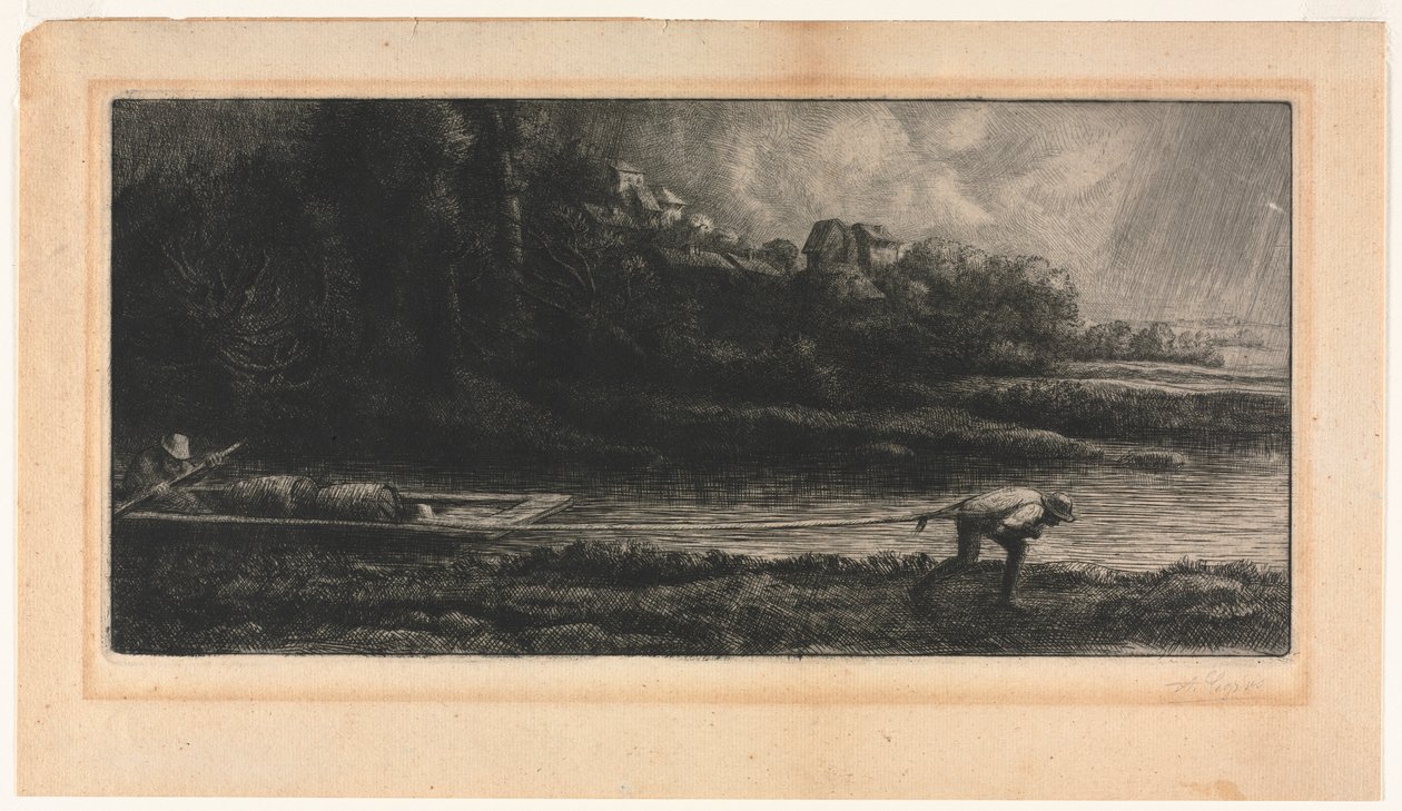 Het landschap met de boot door Alphonse Legros