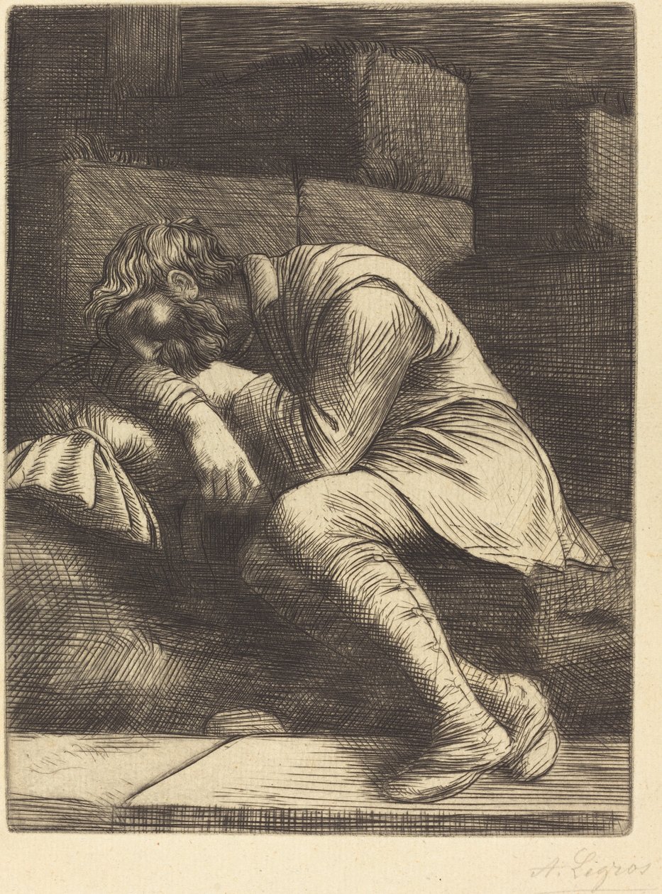 Slapende Bedelaar Mendiant endormi door Alphonse Legros