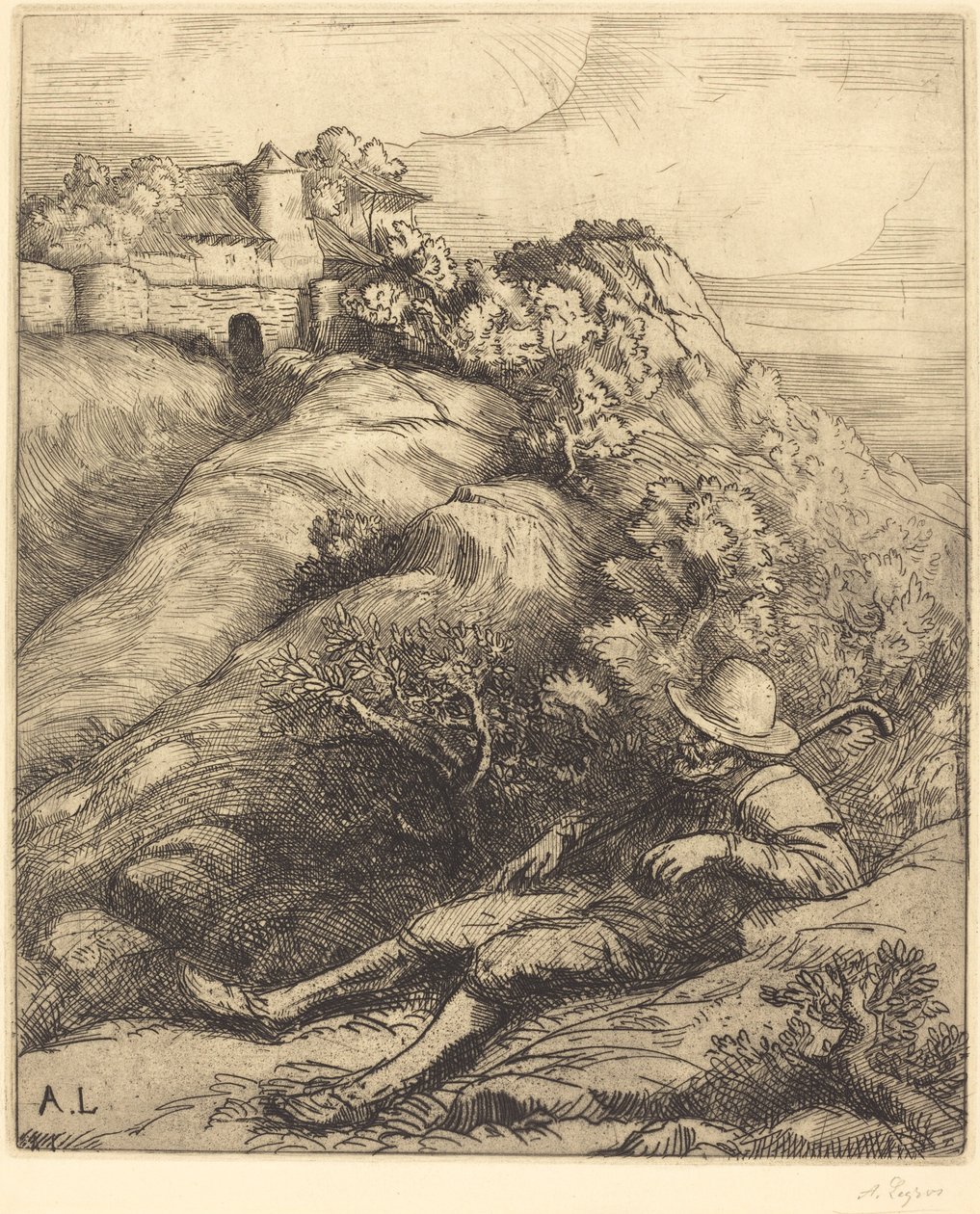 Slapende Herder (Le repos du berger) door Alphonse Legros