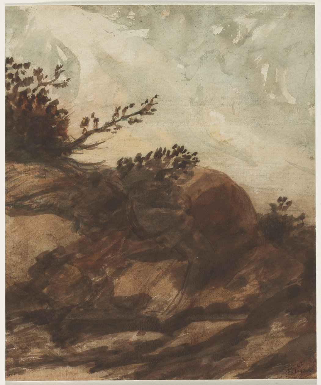 Zonsondergang Over de Heuvel, tweede helft 1800s door Alphonse Legros