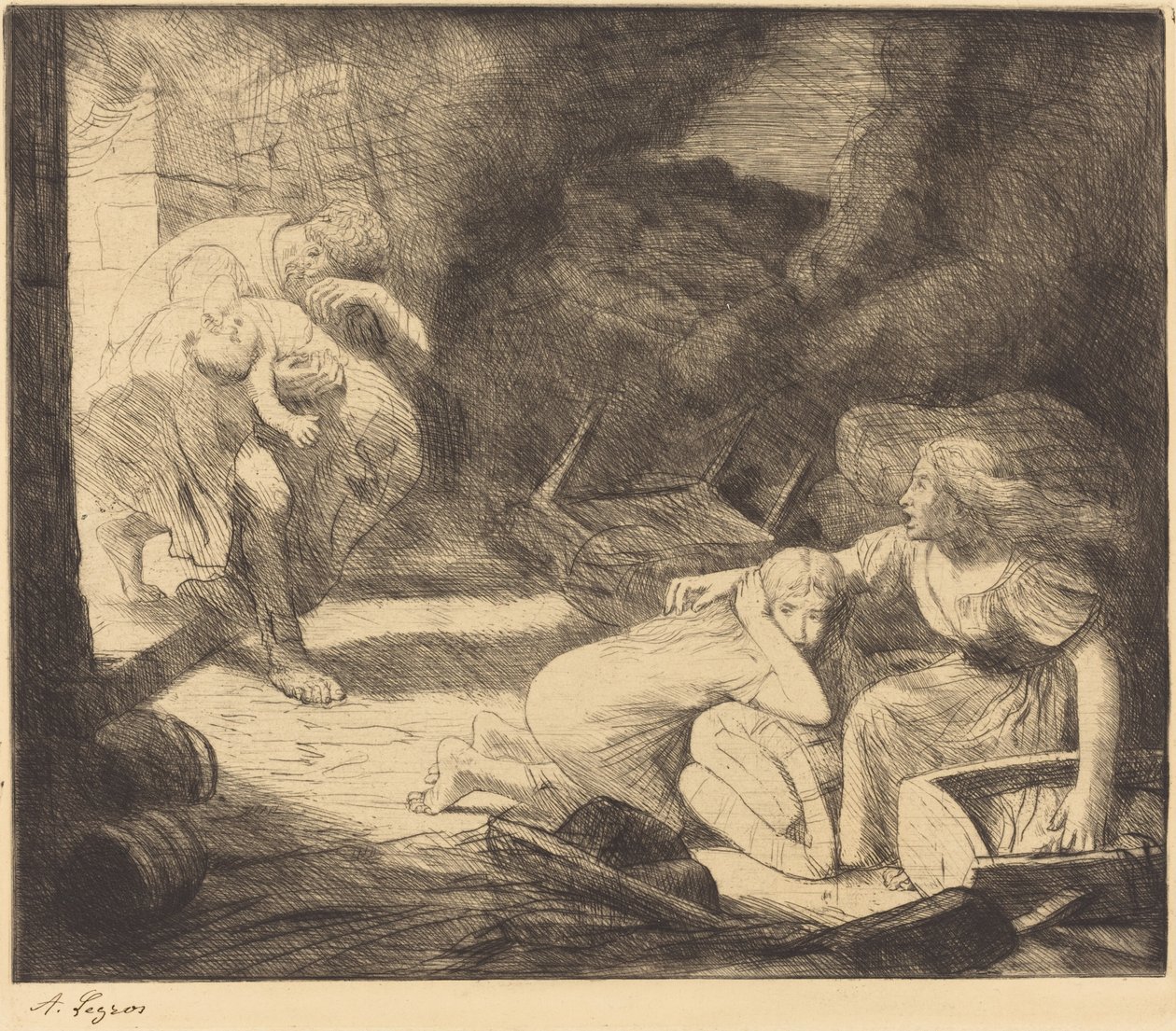 De brand, 2e plaat door Alphonse Legros