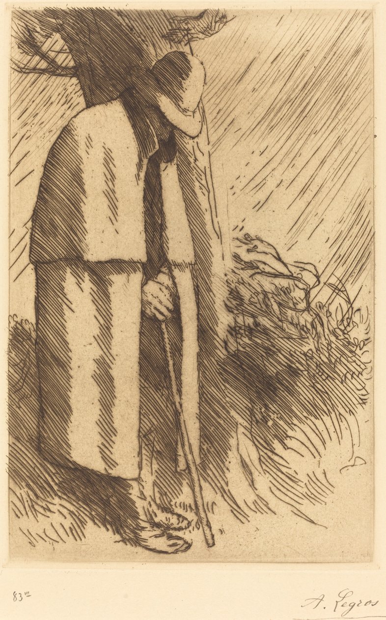 Reiziger die schuilt door Alphonse Legros