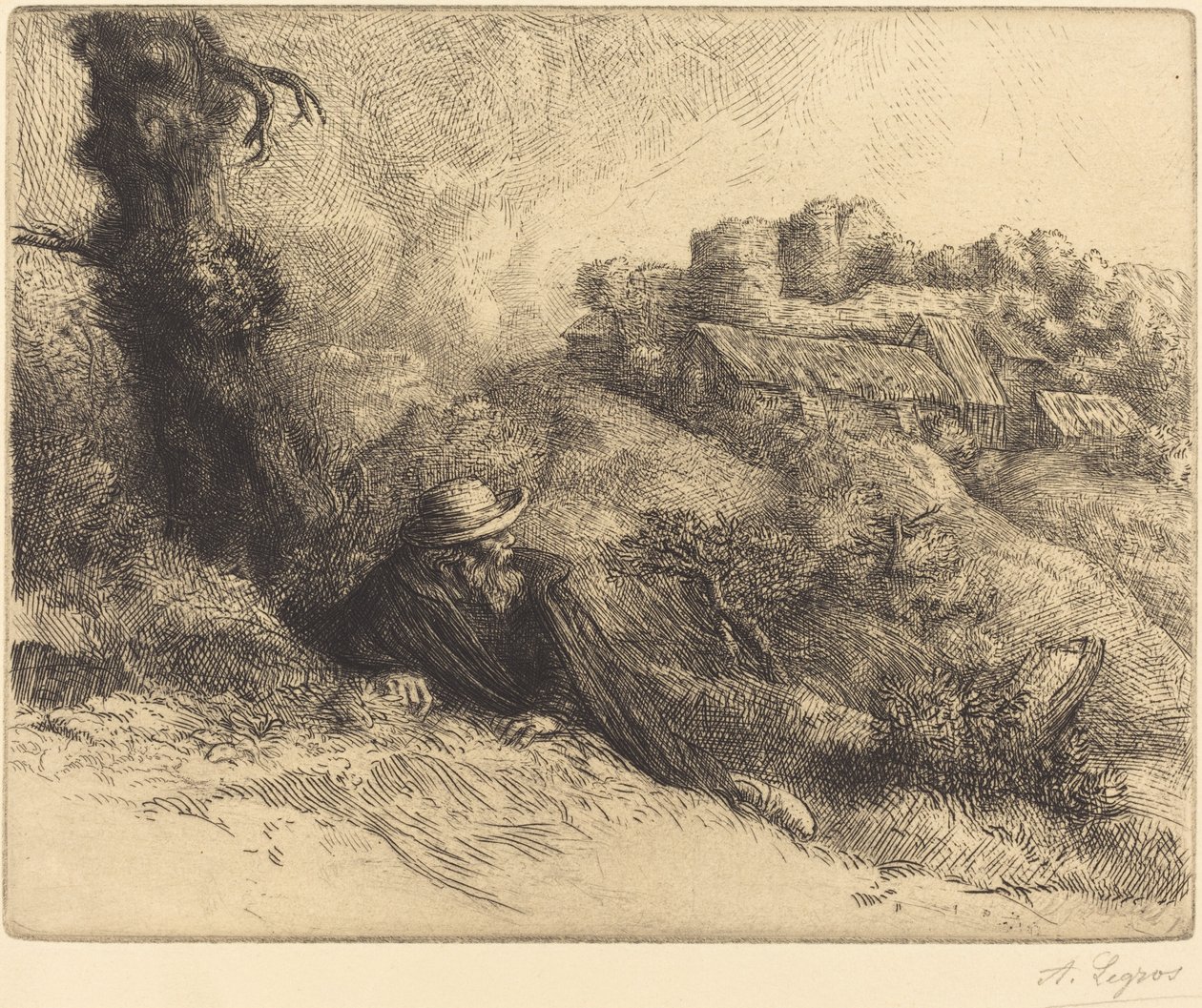 Uitzicht op een Kasteel (Chateau des Revenants) door Alphonse Legros