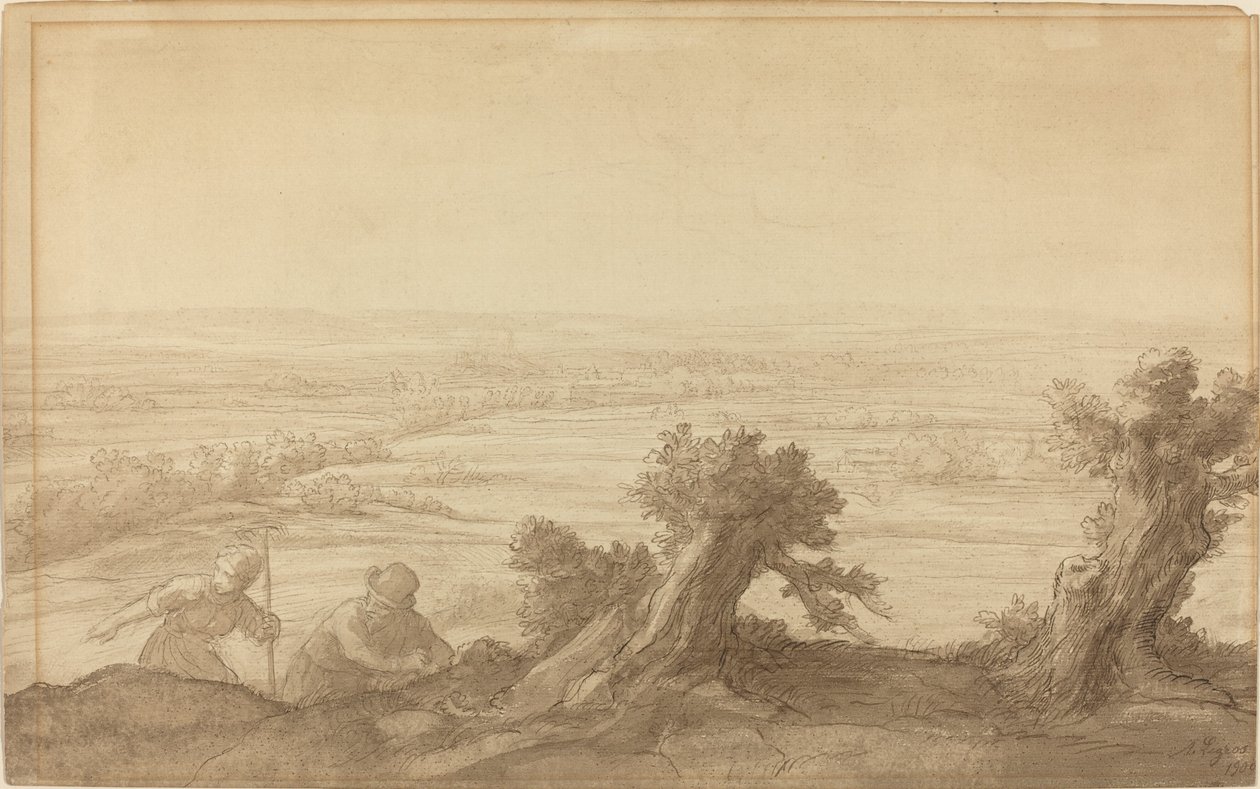 Uitzicht over vlak land door Alphonse Legros