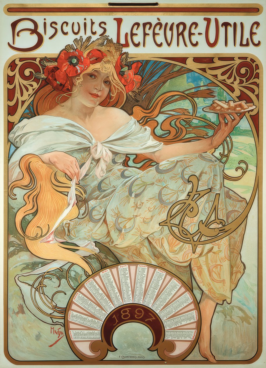 Biscuits Lefèvre-Utile door Alphonse Mucha