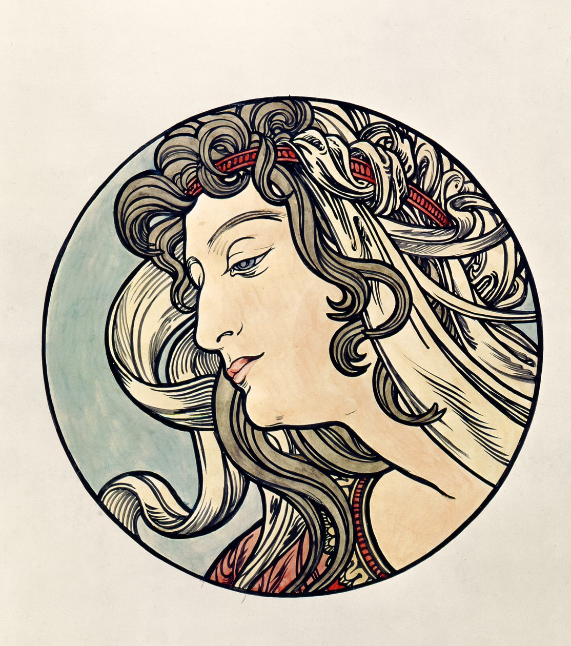 Hoofd van een Vrouw door Alphonse Mucha