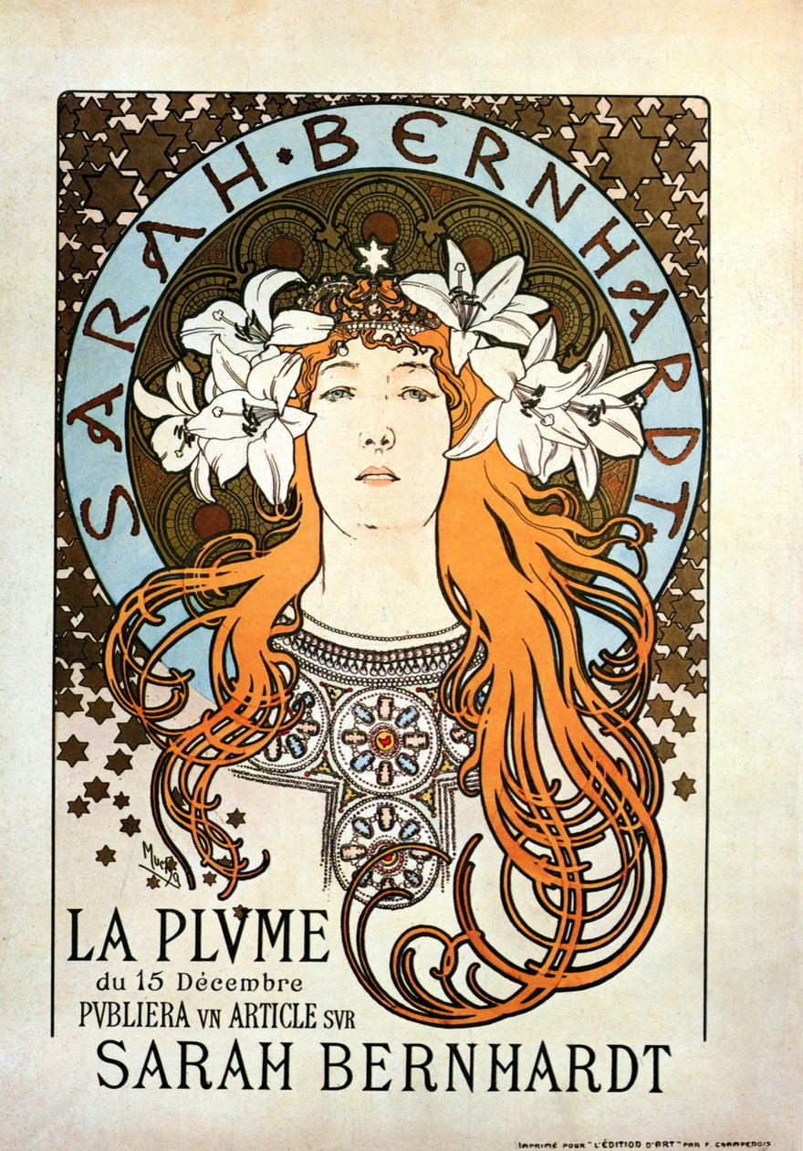 Sarah Bernhardt, La Plume, 15 december 1896 door Alphonse Mucha