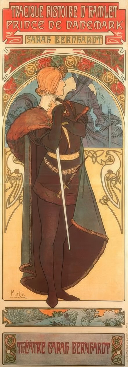 Sarah Bernhardt als Hamlet door Alphonse Mucha