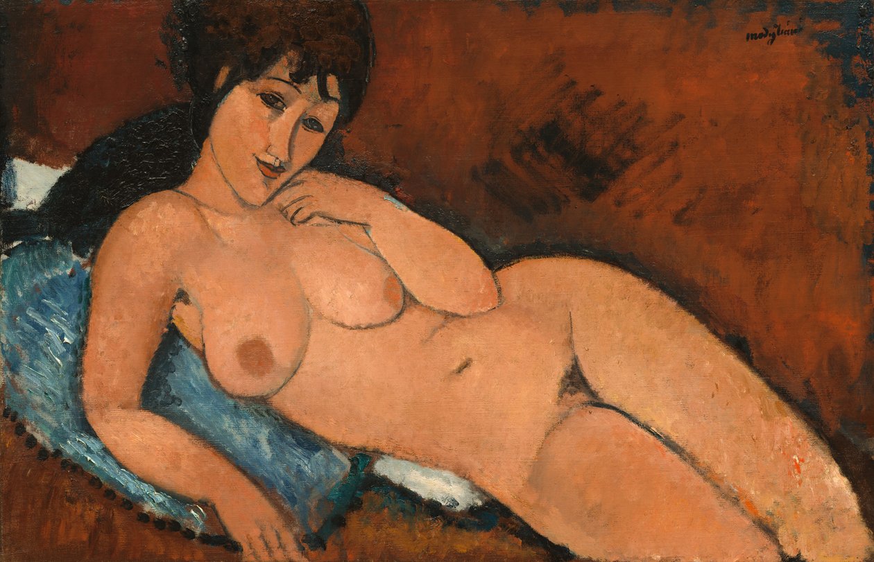 Naakt op een Blauwe Kussen, 1917 door Amedeo Modigliani