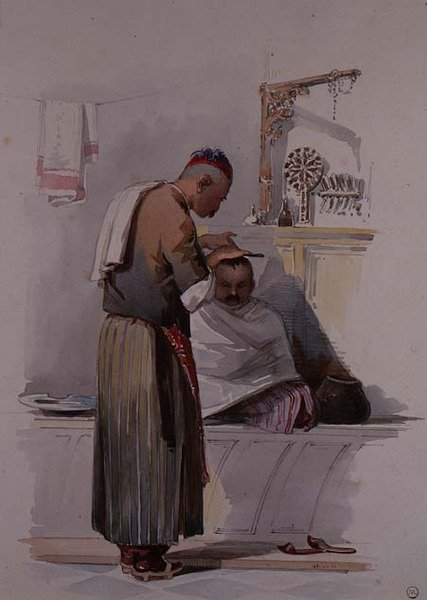 Een kapper, c.1855 door Amadeo Preziosi