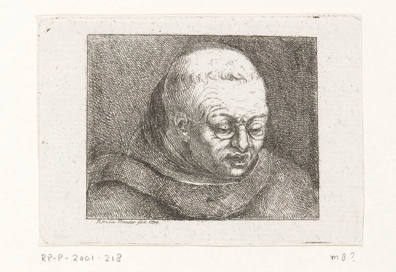Buste van een monnik met bril door Amalie Baader