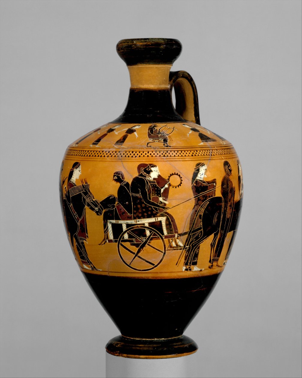Terracotta lekythos, ca. 550-530 v.Chr. door Amasis Painter