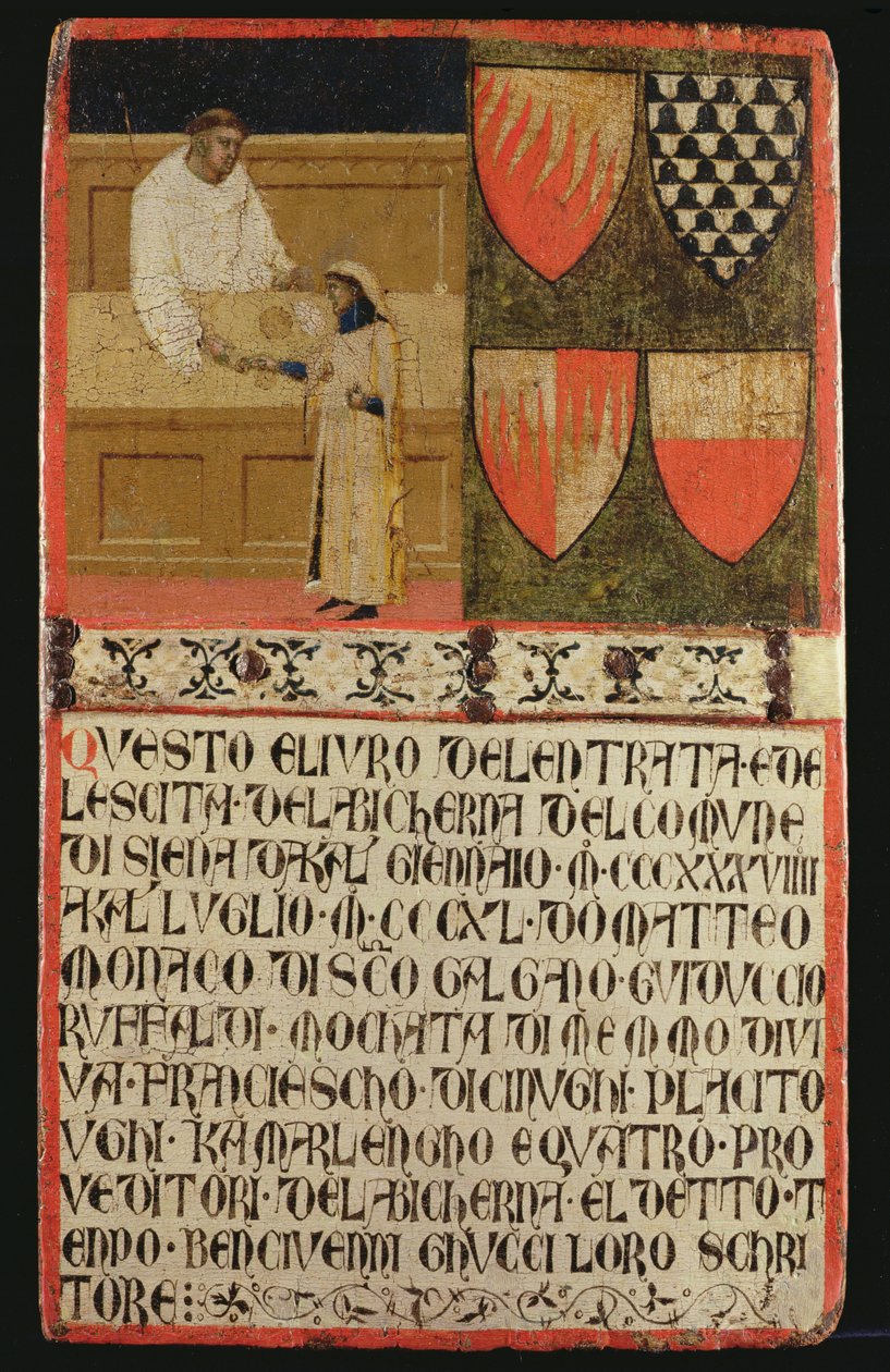 Belastinginner met belastingbetaler, 1340 door Ambrogio Lorenzetti
