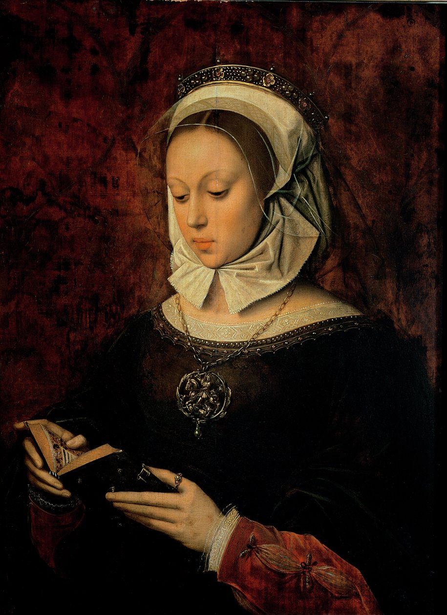 Jonge Vrouw die een Getijdenboek Leest door Ambrosius Benson