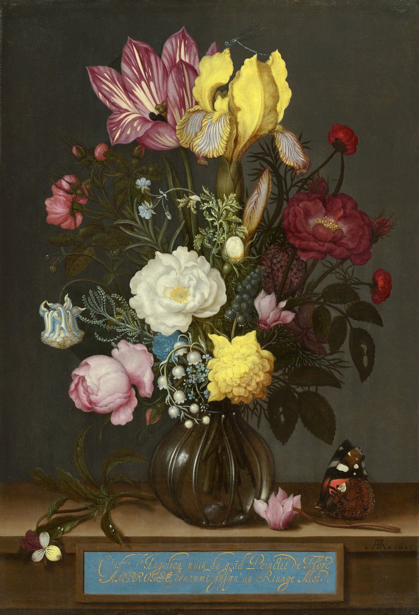 Boeket Bloemen in een Glazen Vaas door Ambrosius Bosschaert