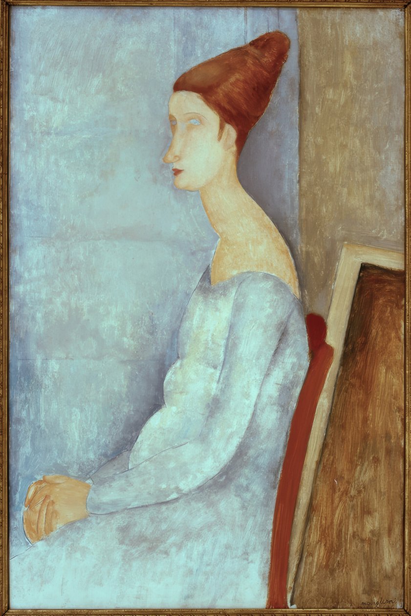 Jeanne Hebuterne zittend, zijaanzicht door Amedeo Modigliani
