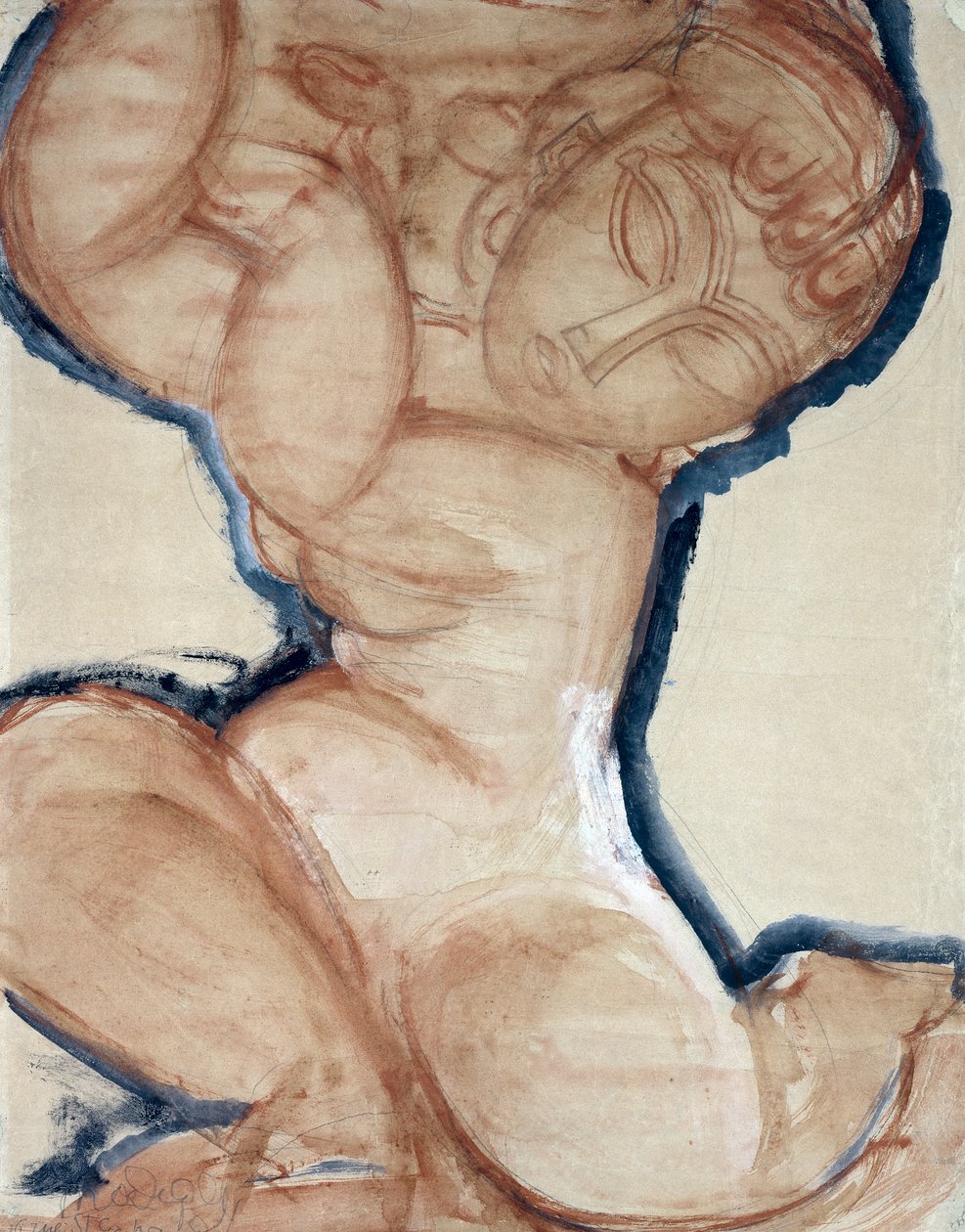 Roze karyatide met een blauwe rand, c.1913 door Amedeo Modigliani