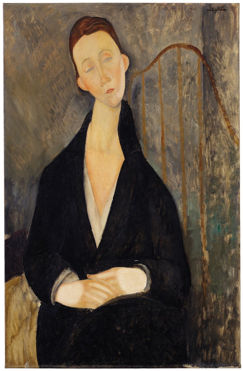 Lunia Czechowska (in zwarte jurk) door Amedeo Modigliani