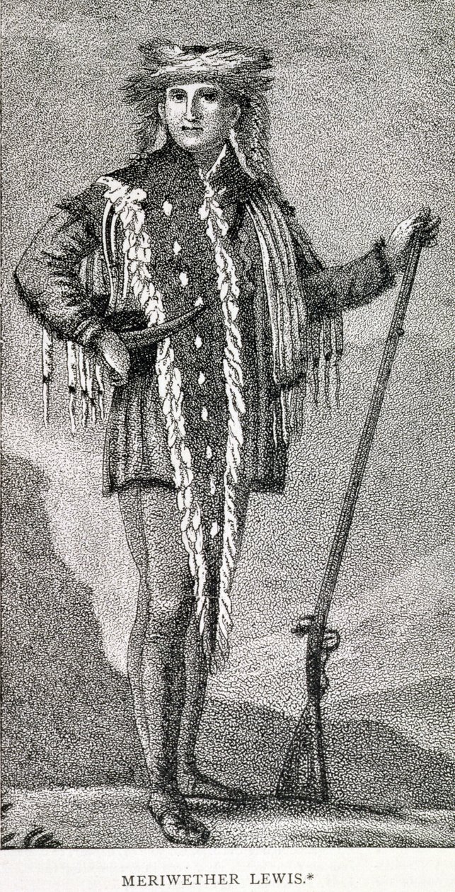 Portret van Meriwether Lewis (1774-1809) gegraveerd door Stuckland, gepubliceerd in de Analectic Magazine, 1815 door American School