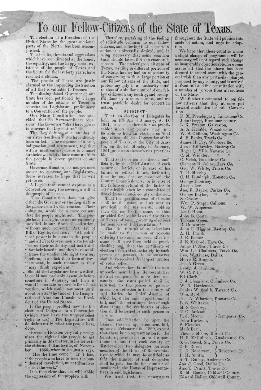 Texas Secession Ordinance, 8 januari 1861 door American School