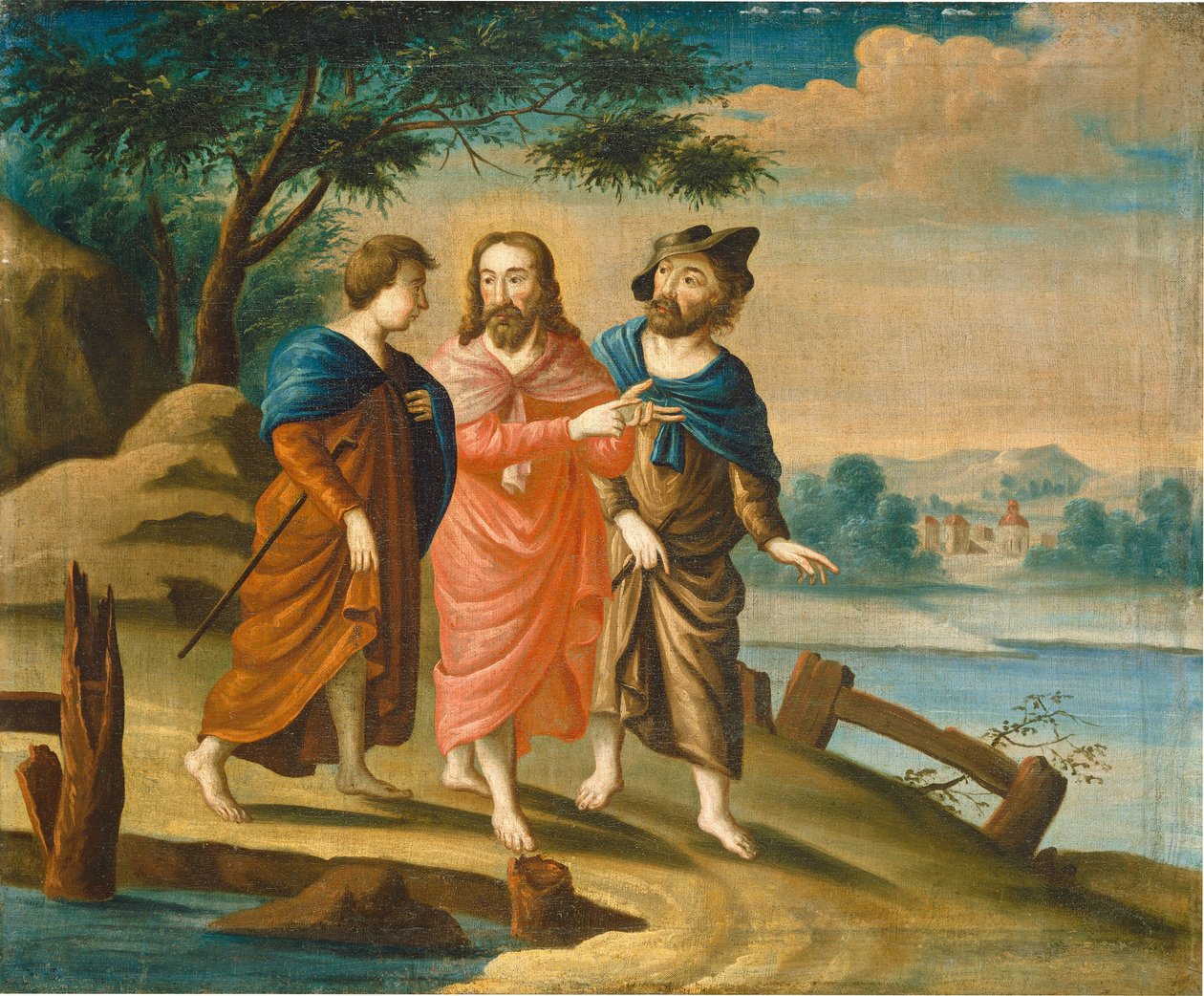 Christus op de Weg naar Emmaüs door American 18th Century