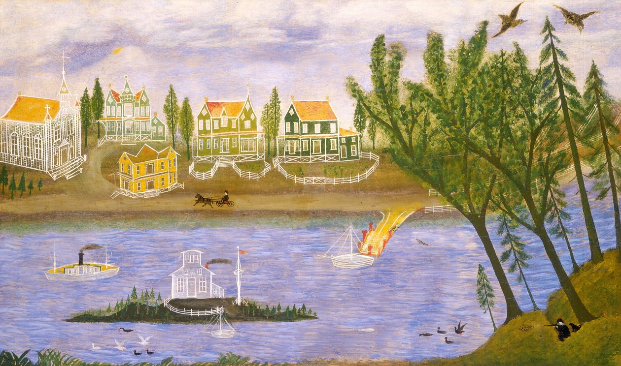 Dorp bij de Rivier door American 19th Century