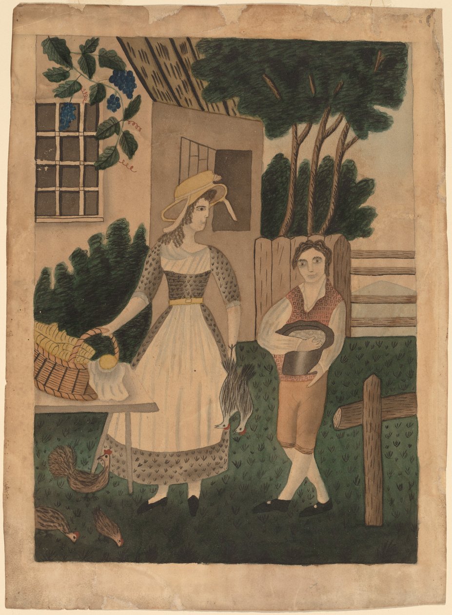 Vrouw en jongen met proviand door American 19th Century