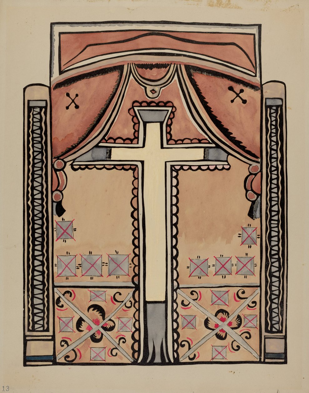Paneel - Kruis en Draperieën door American 20th Century