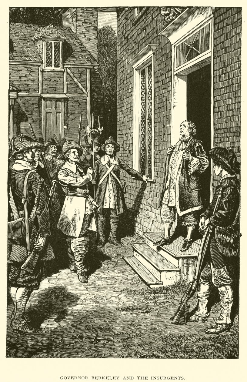 Gouverneur Berkeley en de opstandelingen (litho) door American School