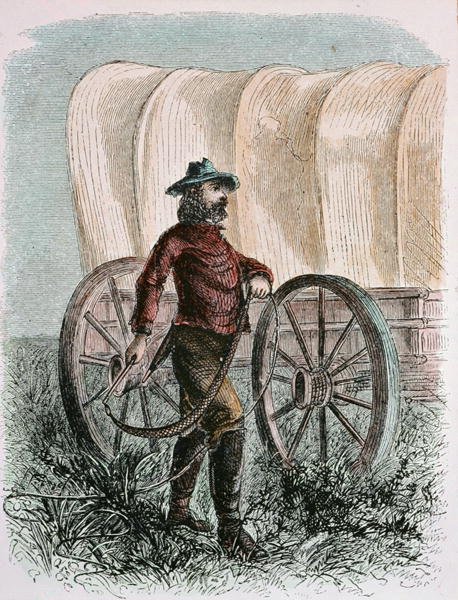 Pioneer Bullcracker met zijn bullepeits (gravure) door American School