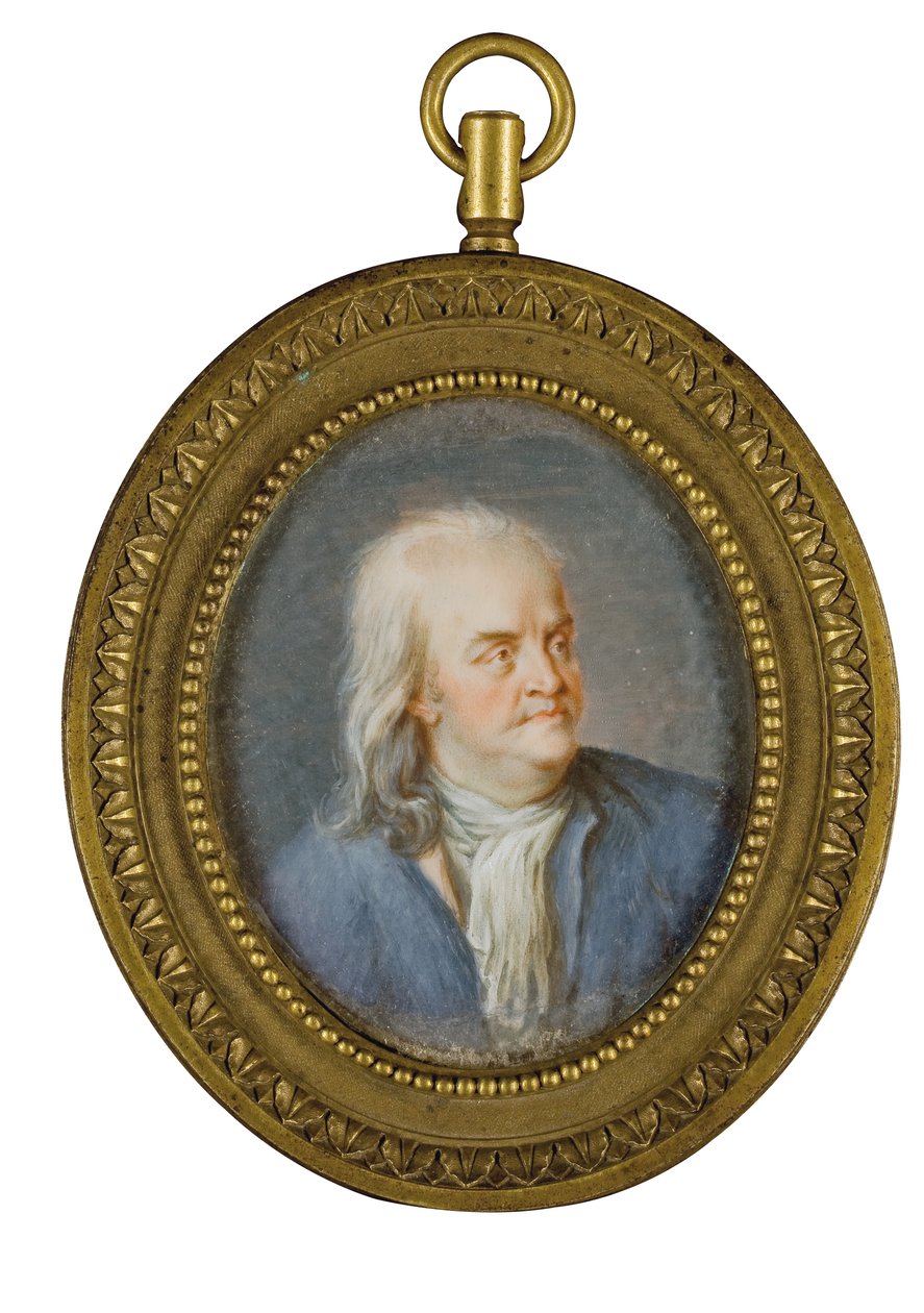 Portretminiatuur van Benjamin Franklin door American School