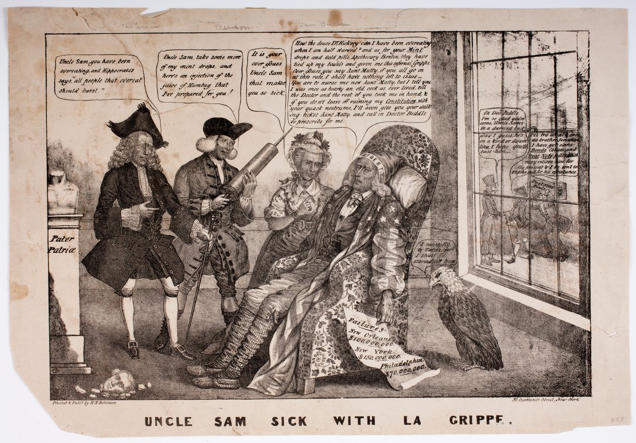 Oom Sam Ziek met La Grippe, 1837 door American School