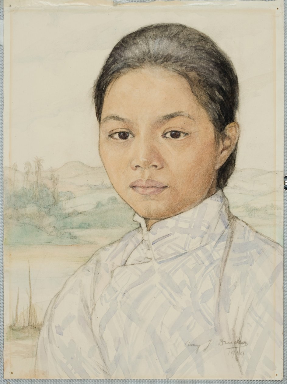 Een Chinese Maleise vrouw (aquarel op papier) door Amy Julia Drucker
