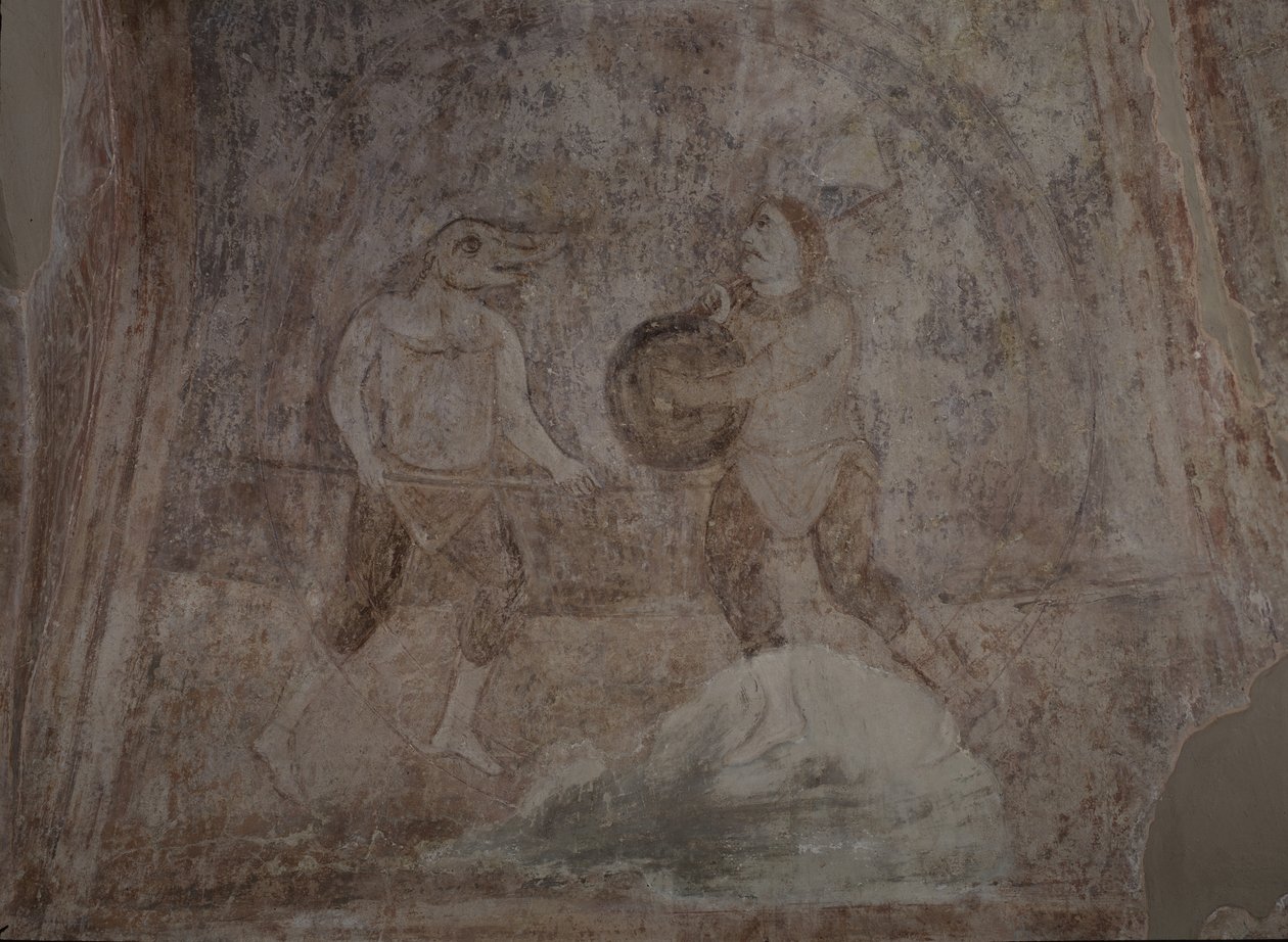 Gevechtsscène in Hippodroom, 11e eeuw door Ancient Russian frescos