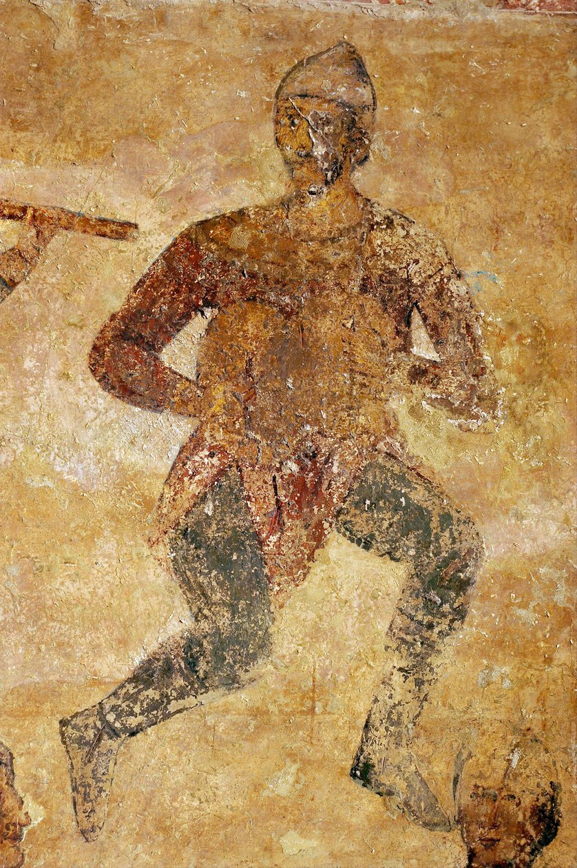 Muzikanten en acrobaten (detail) door Ancient Russian frescos