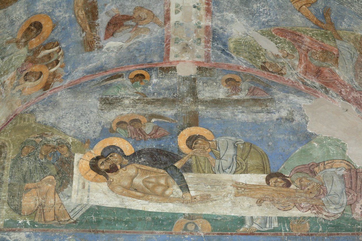 De graflegging van Christus, 12e eeuw door Ancient Russian frescos