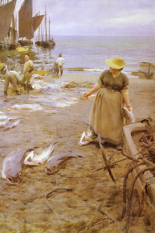 Vismarkt in St. Ives door Anders Leonard Zorn