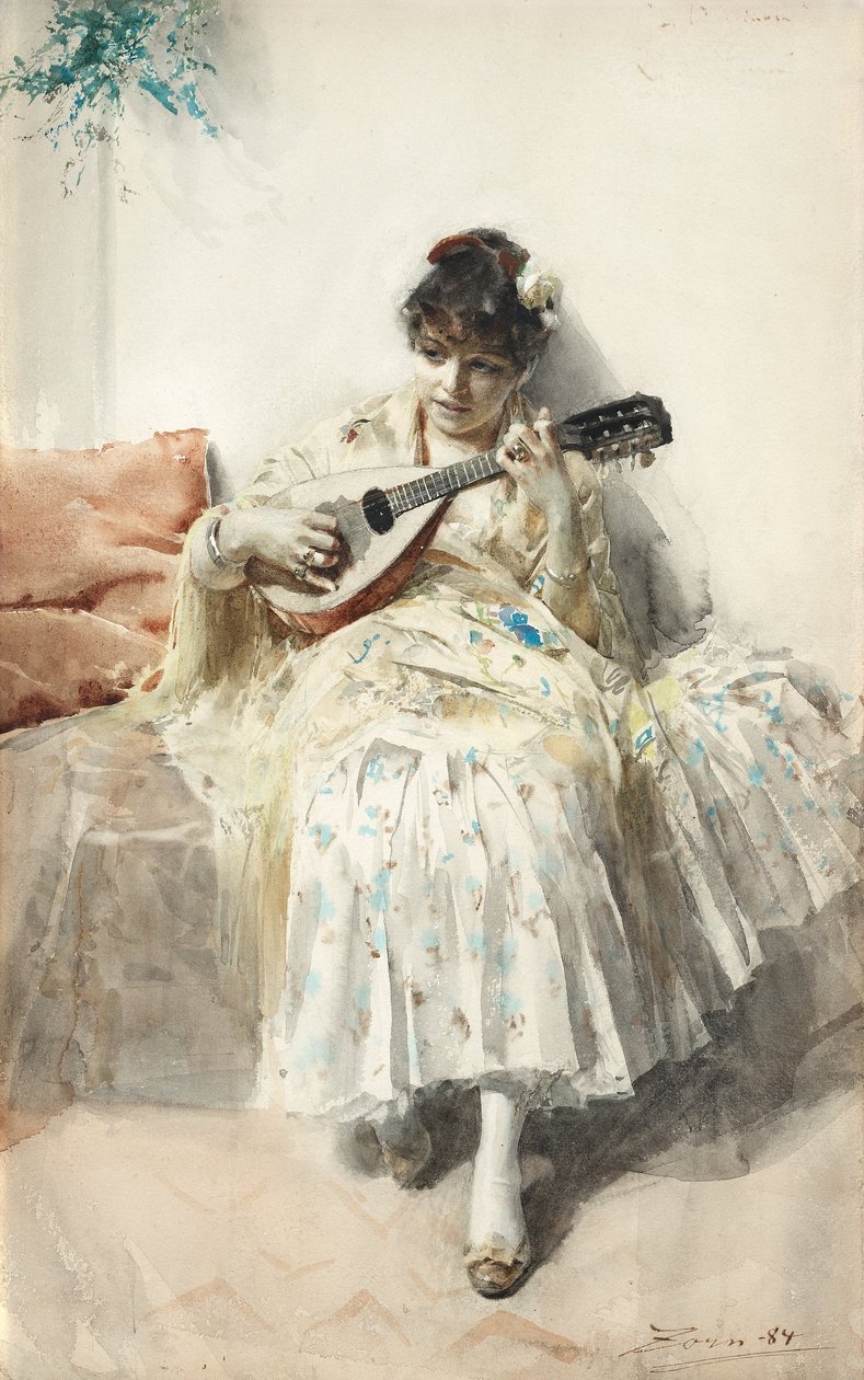Meisje dat mandoline speelt door Anders Leonard Zorn
