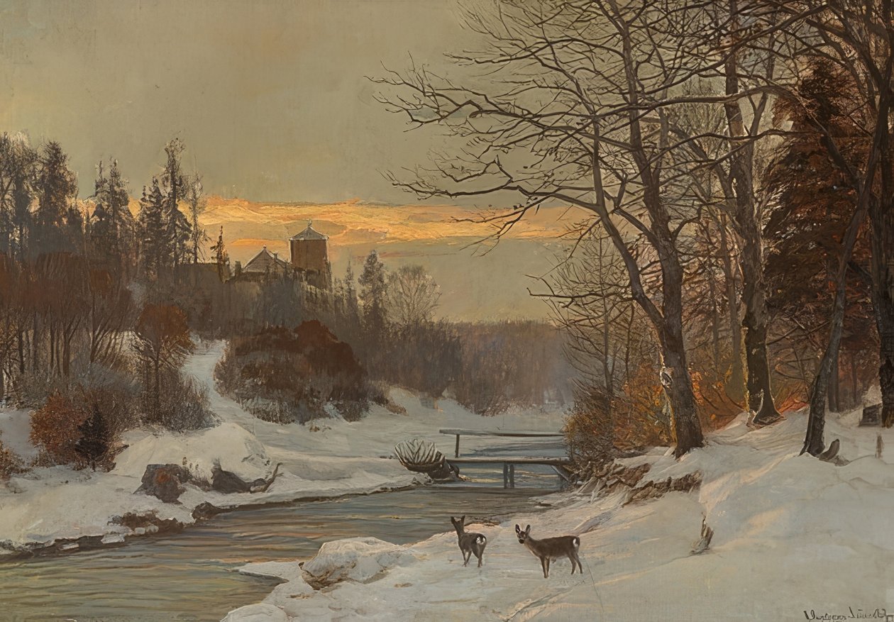 Winterlandschap met beek door Anders Andersen Lundby