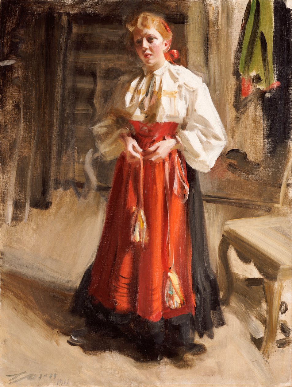Meisje in Orsa-kostuum, 1911 door Anders Leonard Zorn