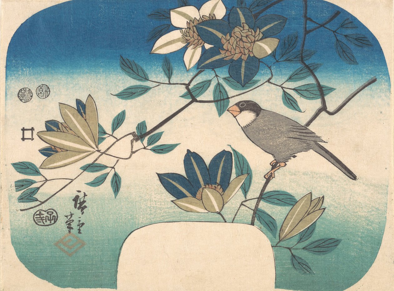 Clematis en Vogel, 1852 door Ando Hiroshige