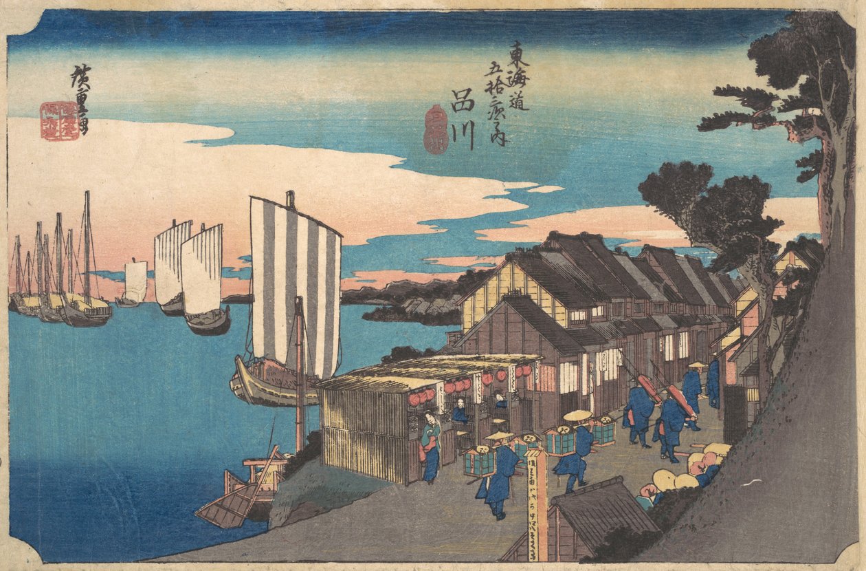 Dageraad in Shinagawa, ca. 1834 door Ando Hiroshige
