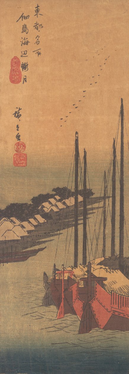 Tsukudajima no Oborozuki door Ando Hiroshige