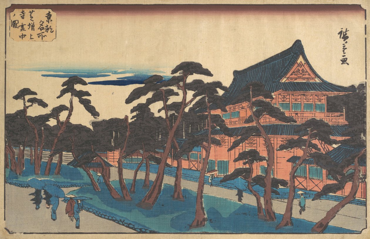Zojoji-tempel in Shiba in de sneeuw door Ando Hiroshige